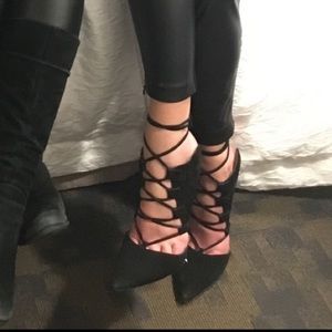 TopShop black suede lace up pump heels